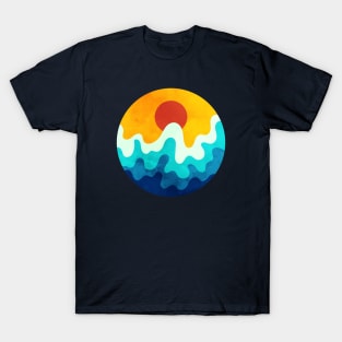 Golden Sky and Ocean Waves Art T-Shirt